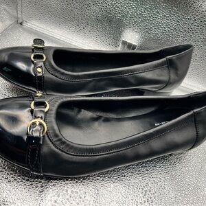 Aglini Black Flats with Gold Accents